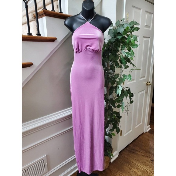 Fashion Nova Women Purple Polyester Halter Neck Sleeveless Velvet Maxi Dress XL - Picture 1 of 16